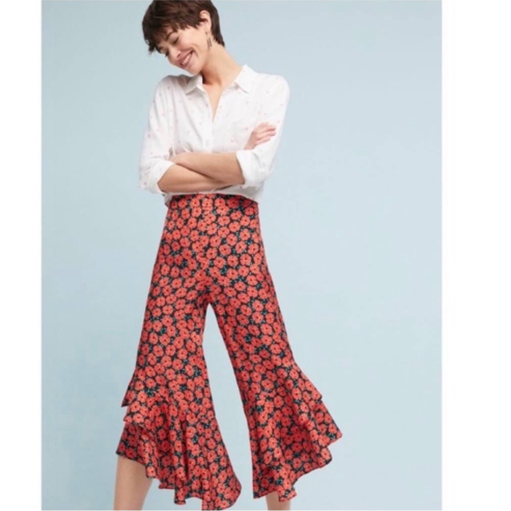 Anthropologie Women's Flowy Wide Leg Long Pants Zip Back SIZE 6 Floral